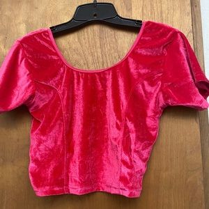 Hot Pink Magenta Crushed Velvet Stretch Crop Top